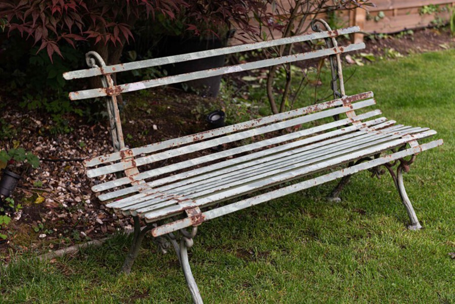 Antique Cast Iron Strapwork Garden Bench