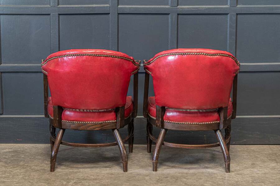 Antique Pair of 1920's English Red Studded Club Chairs