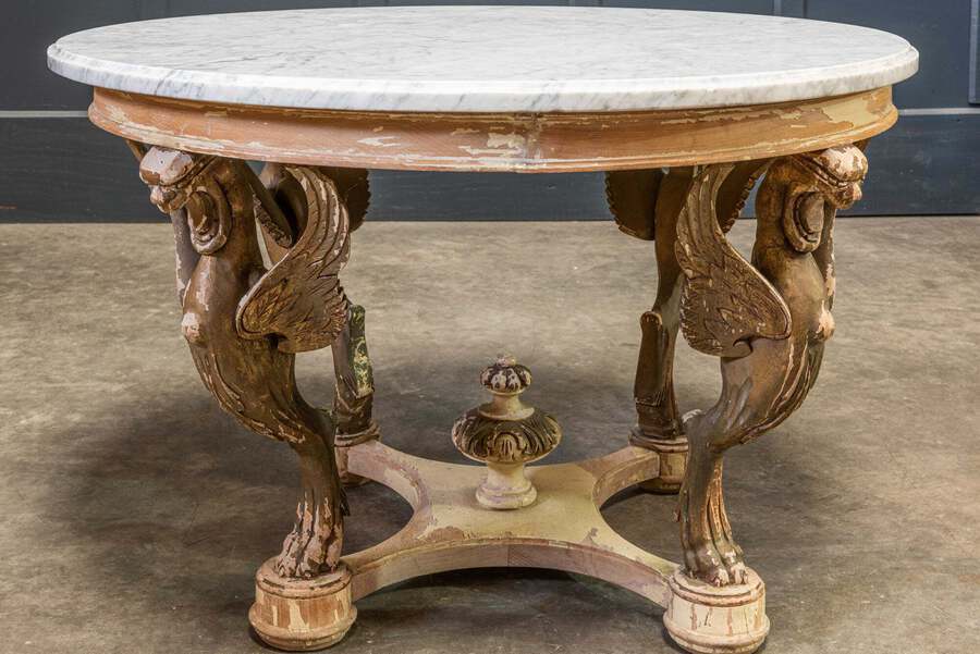 Antique Late 19th Century Italian Carved and Guilded Marble Table