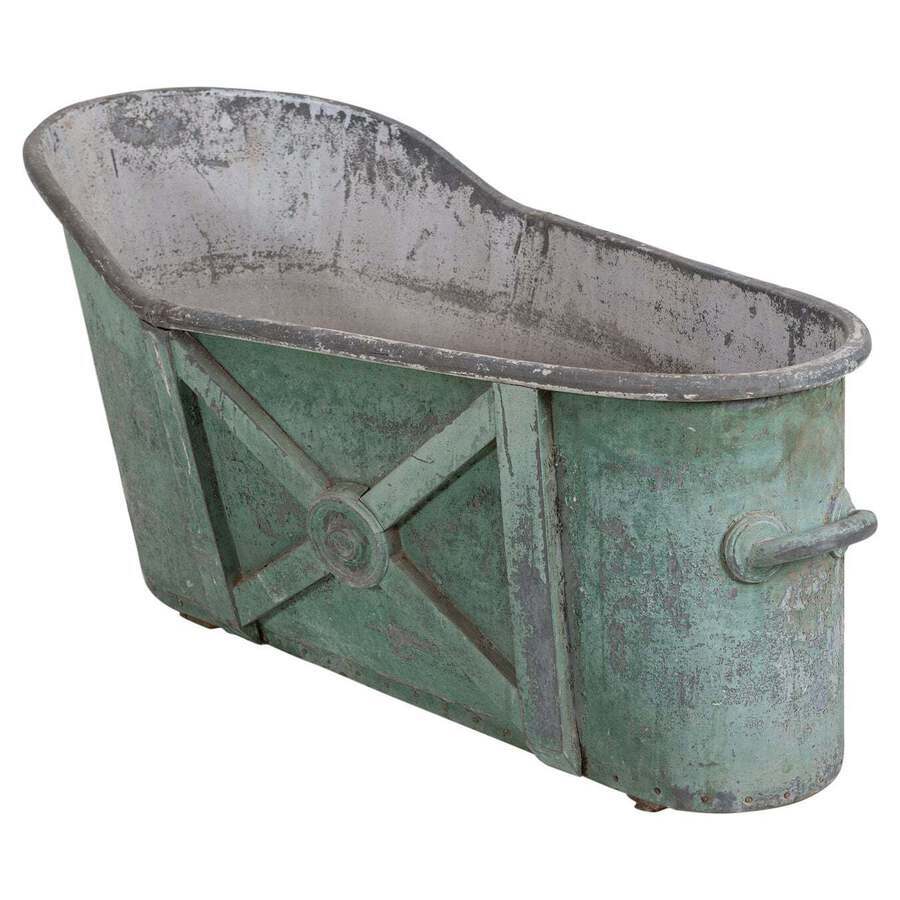 19thC French Green Zinc Bath Tub