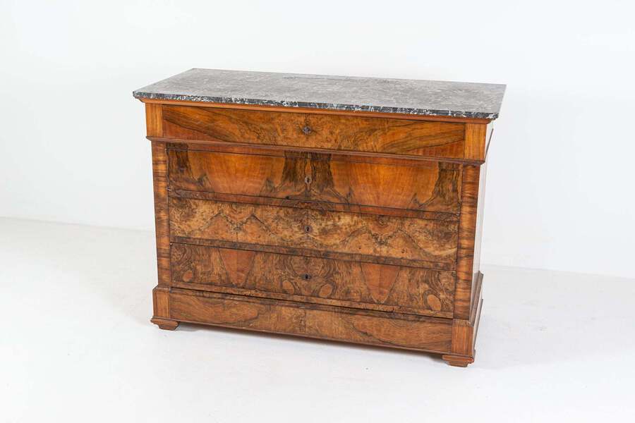 Antique 19thC Large French Walnut Marble Top Commode 