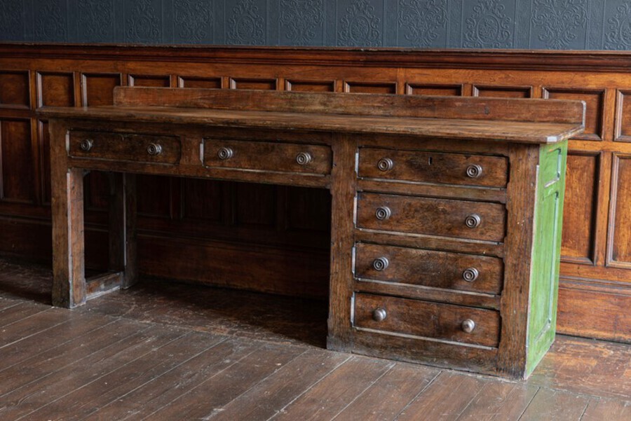 Antique English 19thC Oak Church Prep Table Counter