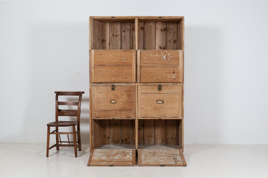 Antique 19thC Large English Pine Office Cabinet