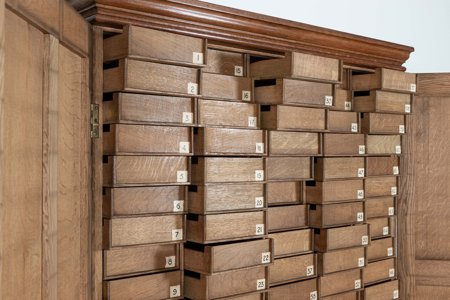 Antique Large English Oak Haberdashery Collectors Cabinet
