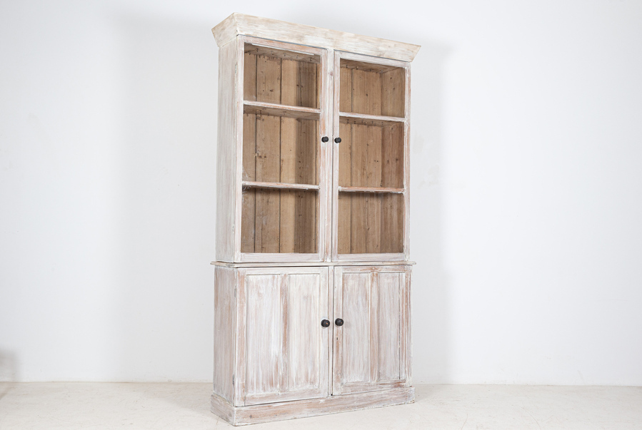 Antique 19thC English Glazed Pine Housekeepers Cupboard