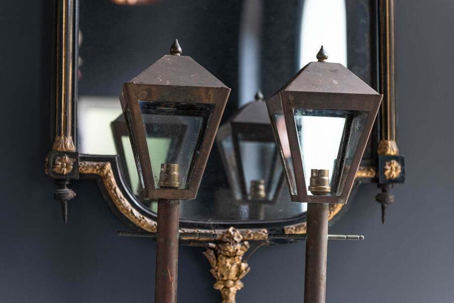 Antique Pair of 19th Century English Brass Pillar Lanterns, circa 1890