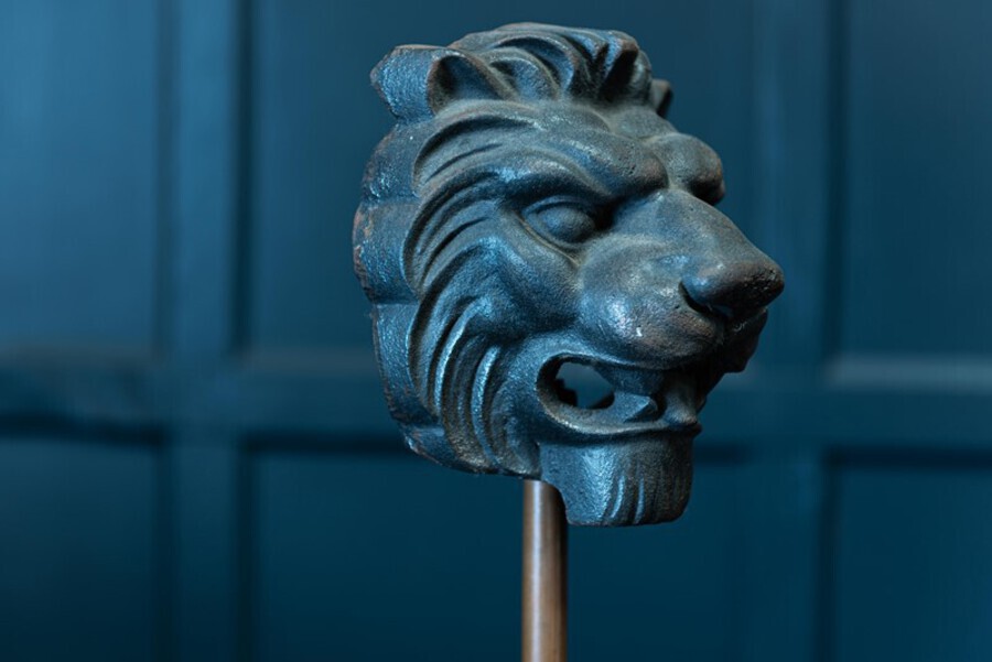 Antique 19thC Pair Cast Iron Mounted Lion Masks