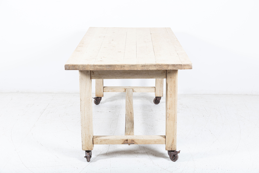 Antique French Bleached Oak Table on Castors