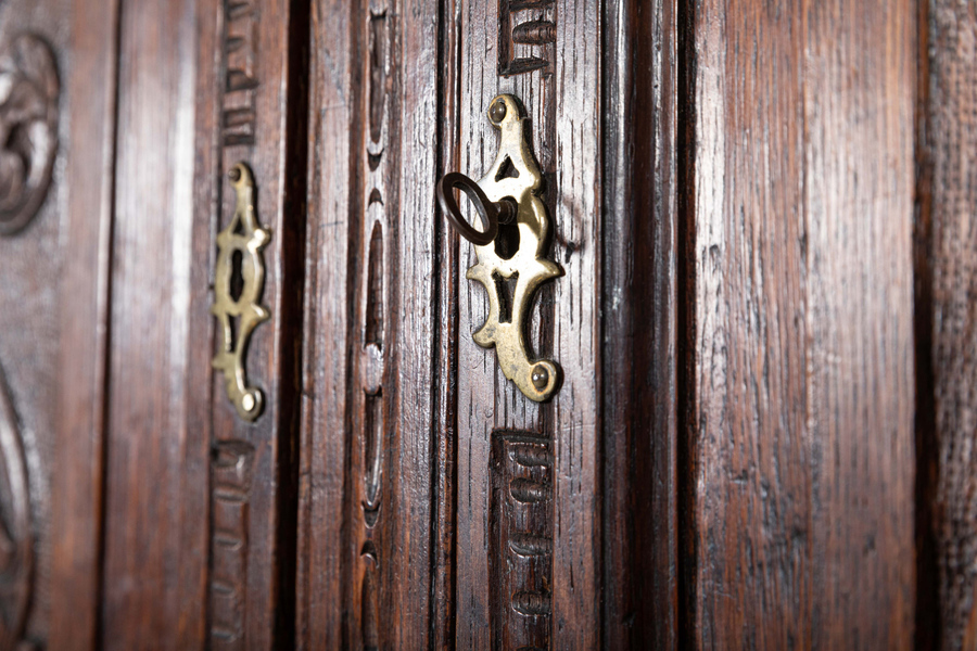 Antique English George III Carved Oak Press Cupboard