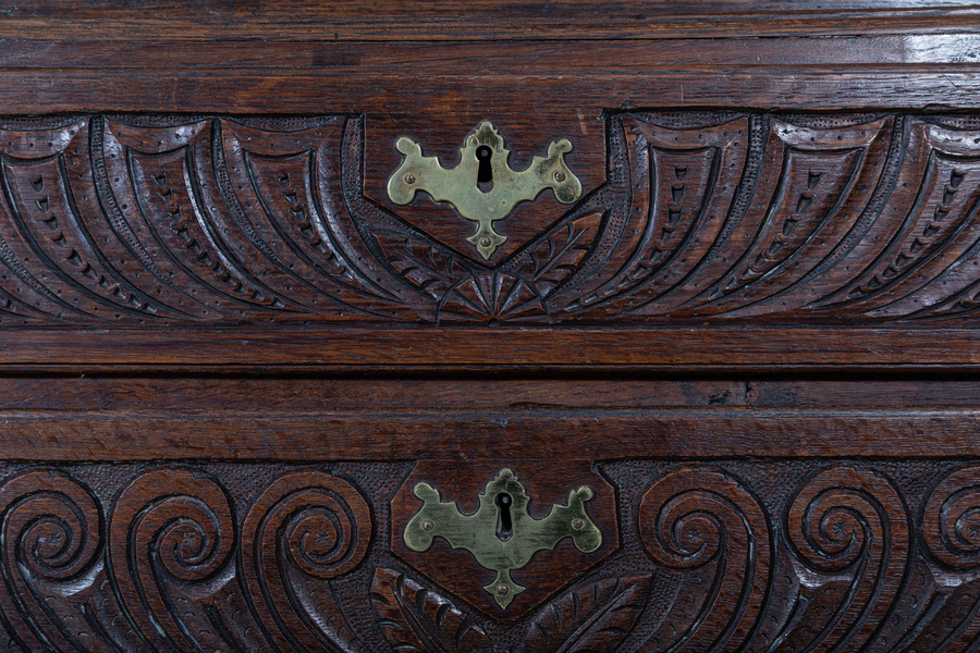Antique English George III Carved Oak Press Cupboard