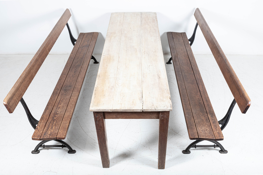 Antique Pair 19thC English Cast Iron Pitch Pine Benches