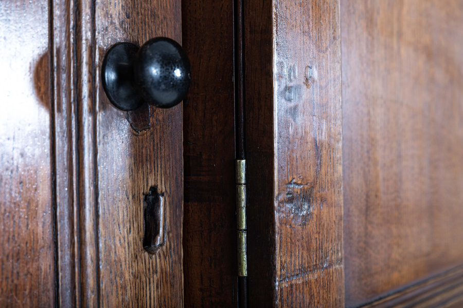 Antique English George III Oak Breakfront Housekeepers Cupboard