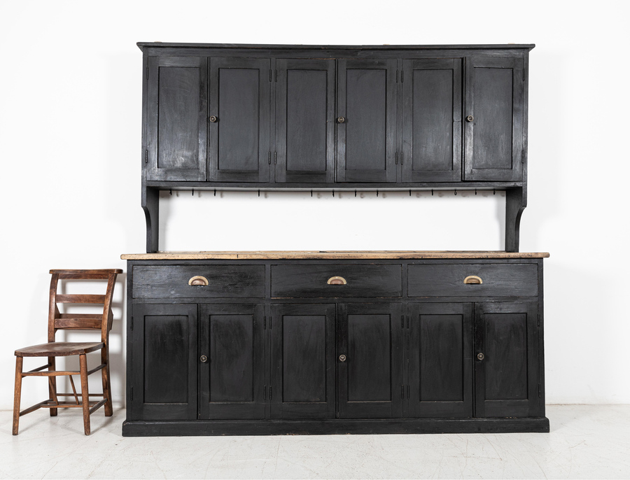 Antique 19thC Large Ebonised Pine Butlers Pantry / Dresser