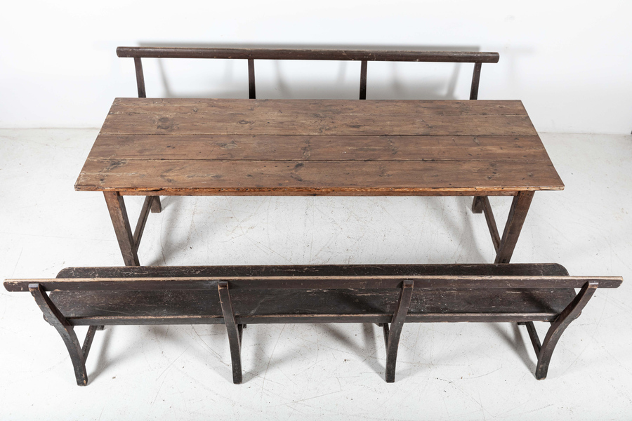 Antique Large 19thC English Elm & Pine Top Refectory Dining Table