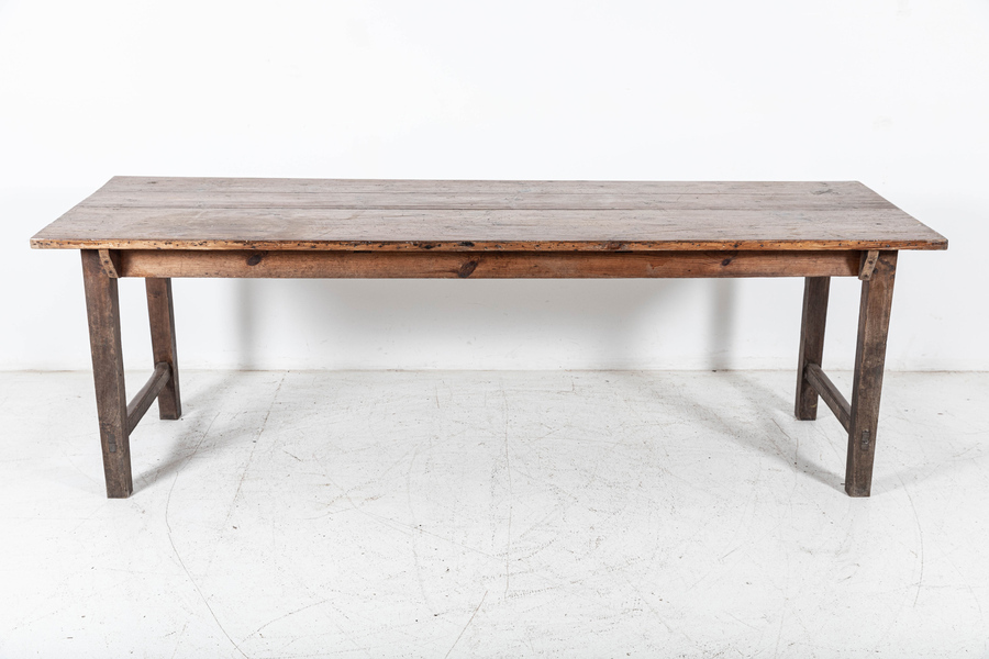 Antique Large 19thC English Elm & Pine Top Refectory Dining Table