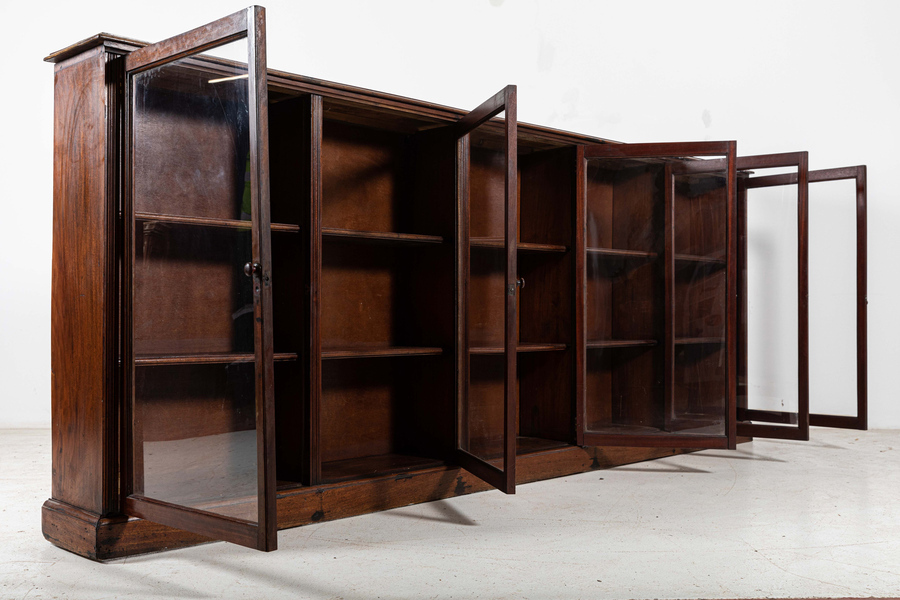 Antique Large 19thC English Glazed Mahogany Bookcase Cabinet