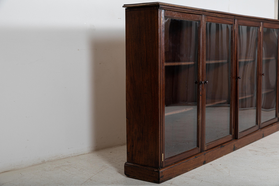 Antique Large 19thC English Glazed Mahogany Bookcase Cabinet