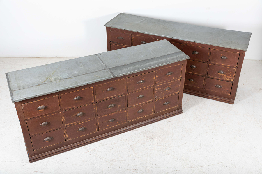 Pair Large 19thC French Apothecary Counter Cabinets