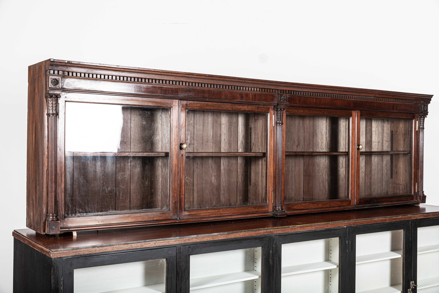 Antique Large 19thC English Mahogany Glazed Apothecary Wall Cabinet	