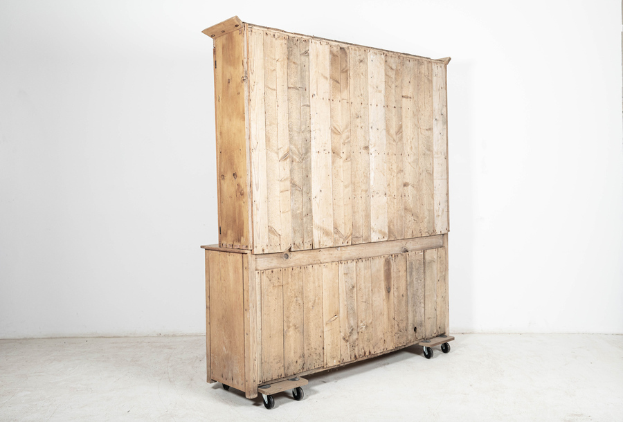 Antique Large 19thC English Glazed Inverted Breakfront Pine Dresser	