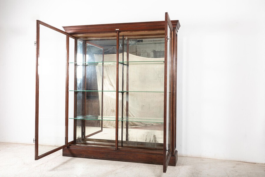 Antique 19thC English Glazed Shop Fitters Mahogany Display Cabinet