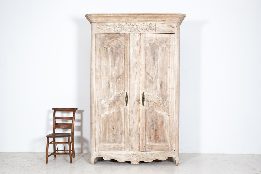 18thC French Bleached Walnut Provincial Armoire