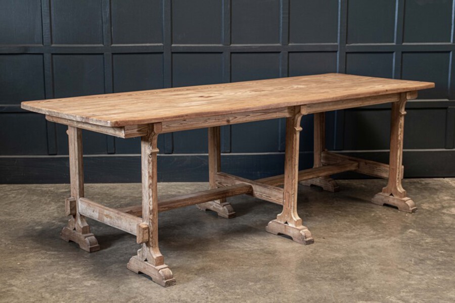 19thC French Pitch Pine Refectory Table