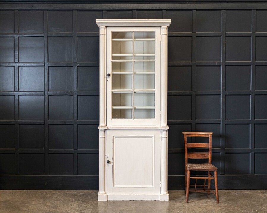 19thC Painted Glazed Bookcase Cabinet
