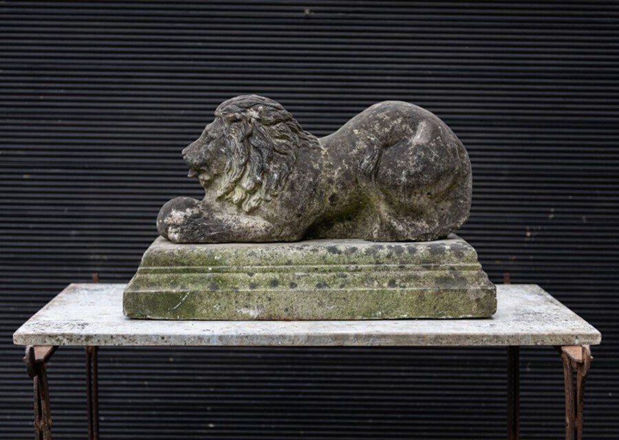 English Cast Stone Recumbent Lion