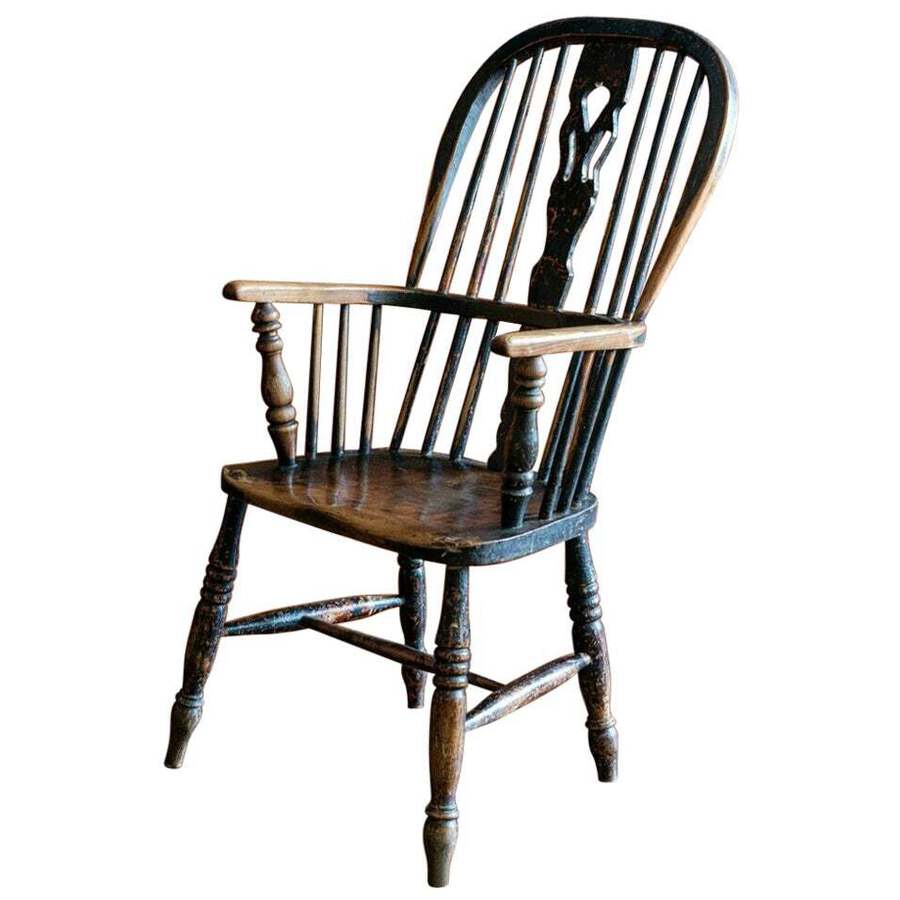 Early 19th Century English Ebonized Windsor Hoop Back Chair