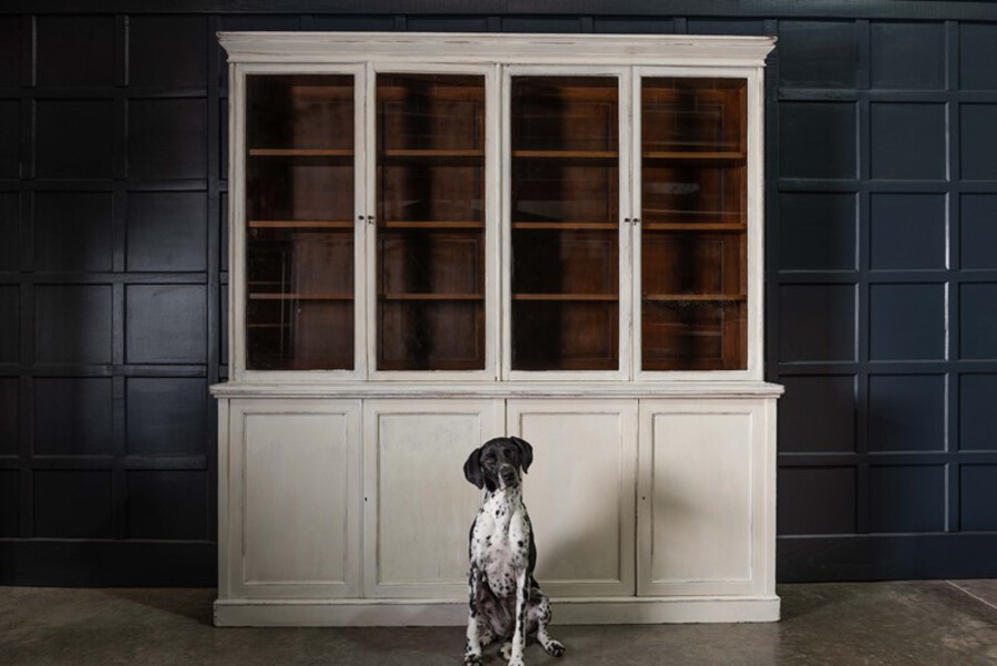 19thC Large Oak Painted Glazed Bookcase