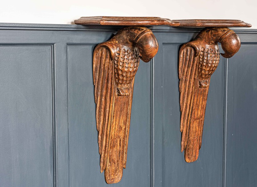 1920's Hand Carved Parrot Wall Shelves