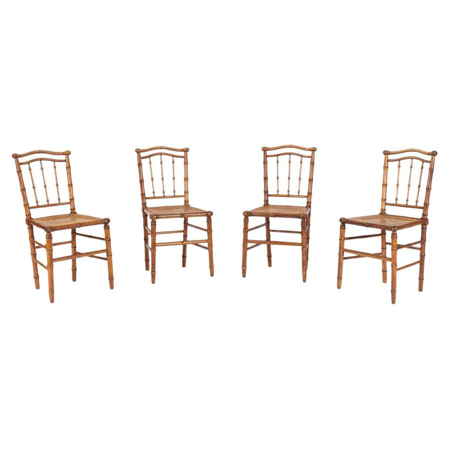 19thC Set of 4 French Faux Bamboo Rattan Chairs