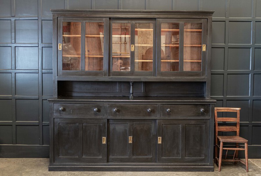Large Ebonised Glazed Butlers Pantry Cabinet