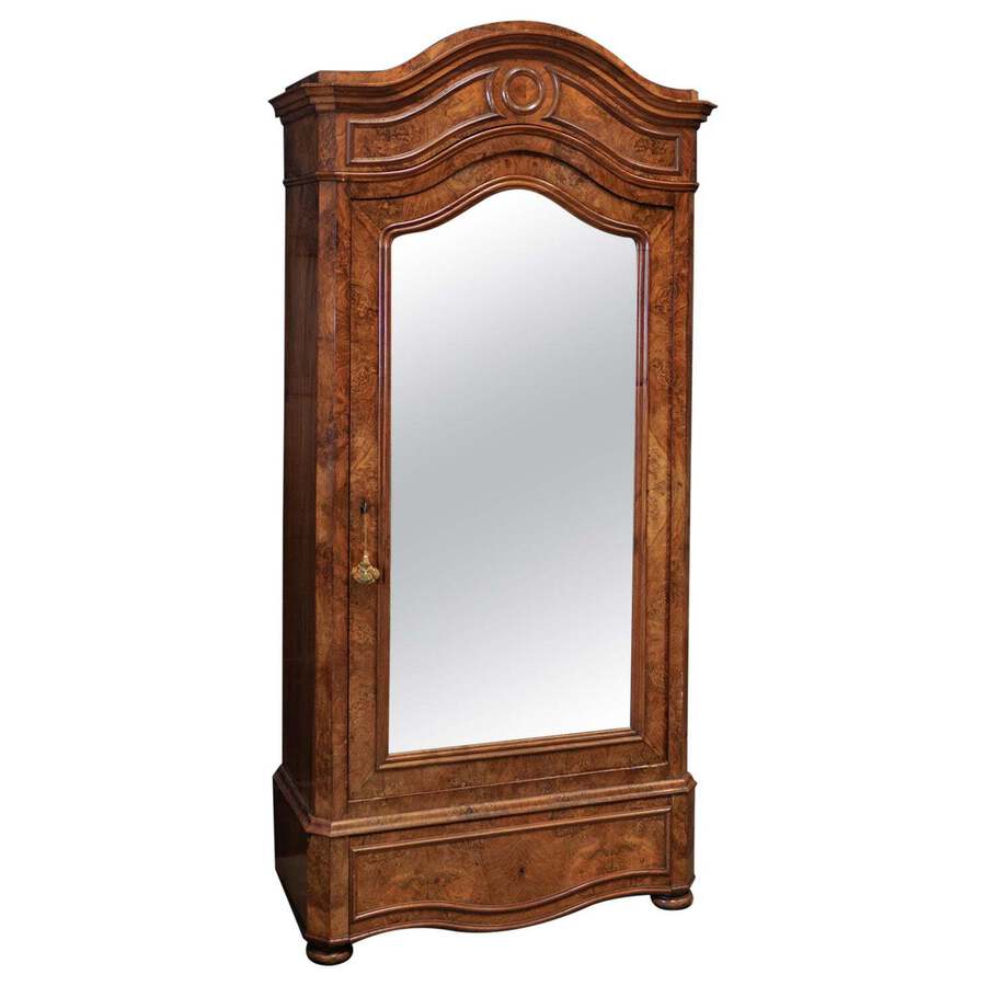 19thc French Walnut Mirror Armoire
