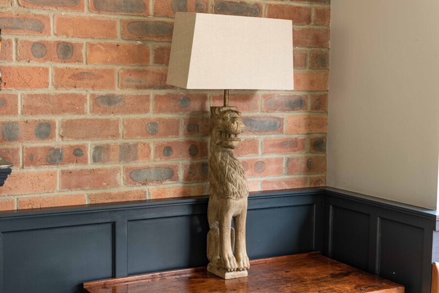 18thC Large Carved Oak Lion Table Lamp