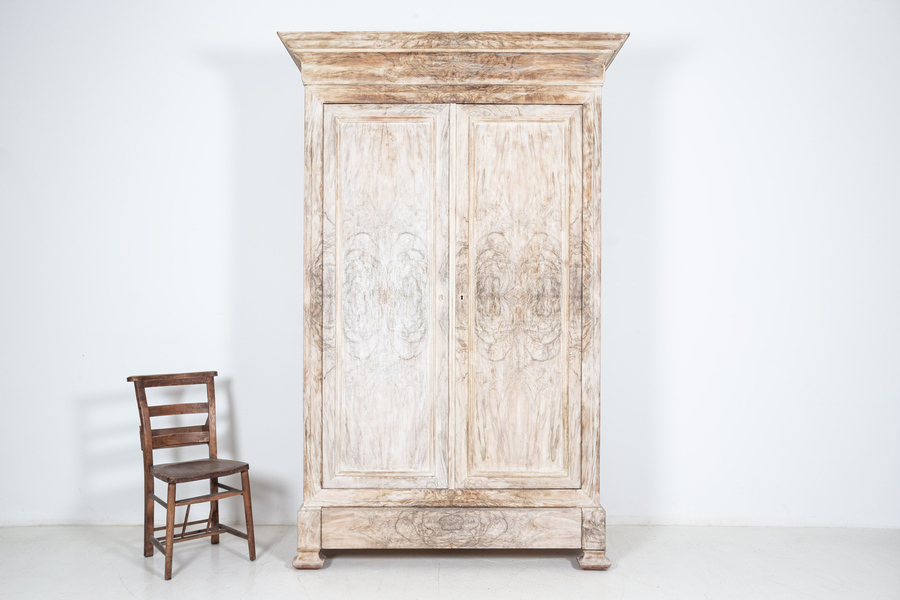 Antique 19thC French Bleached Walnut Veneer Armoire