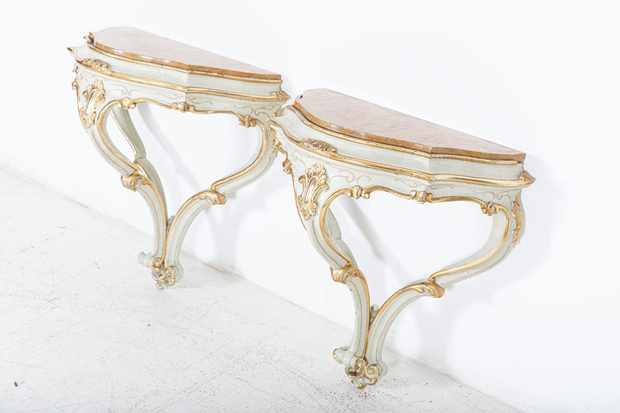 Pair Venetian Marble Wall Console Tables