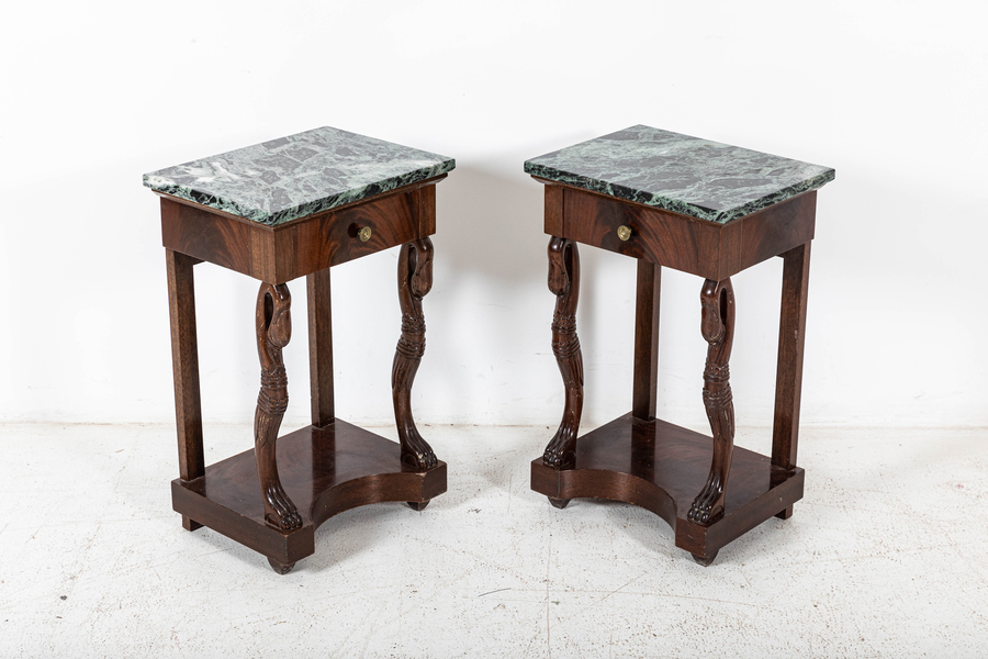Antique Pair French Swan Neck Bedside Tables