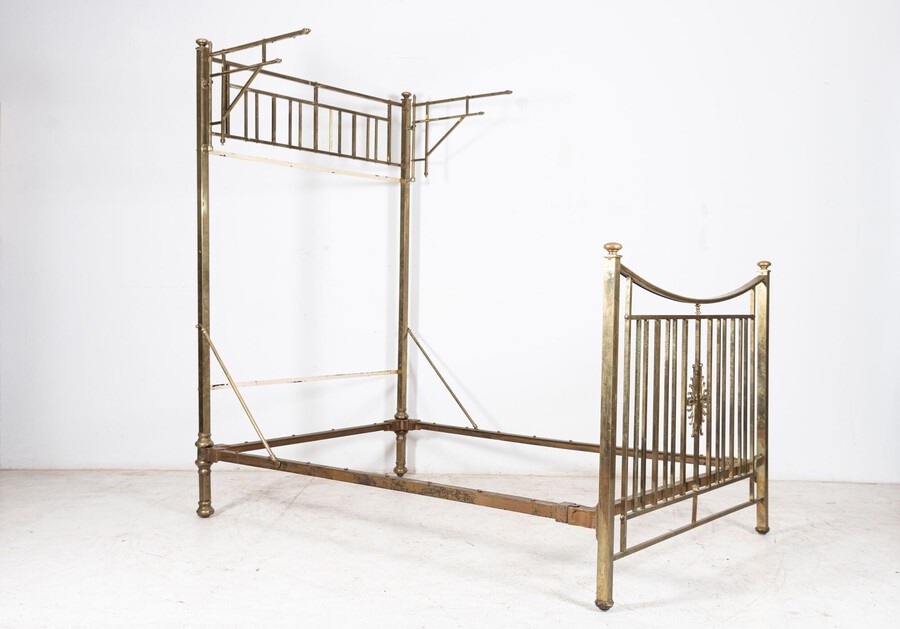 Antique 19thC English Half Tester Double Brass Bed Frame