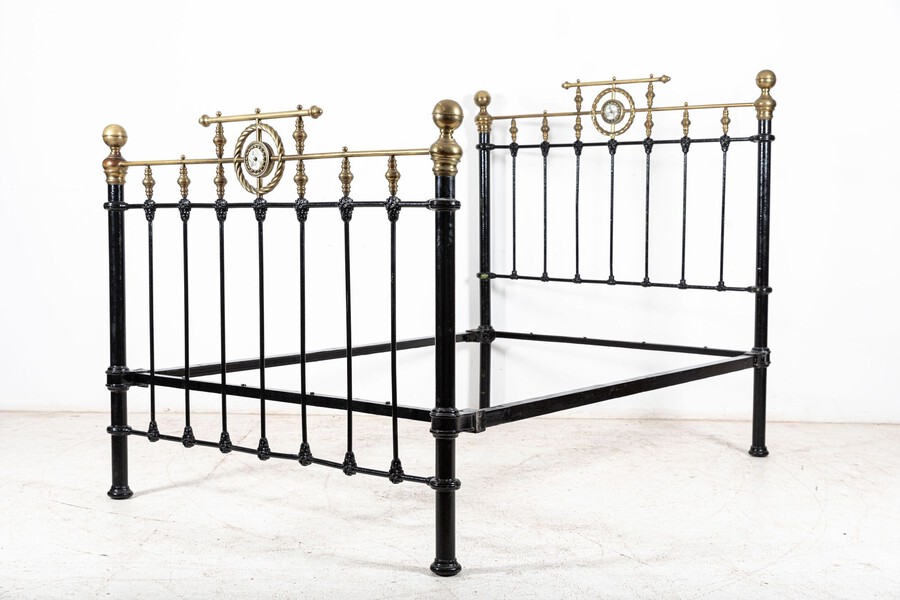 19thC English Brass & Iron Double Brass Bed Frame