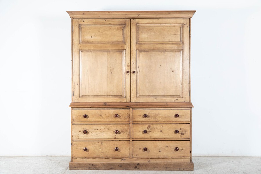19thC English Pine Linen Press / Housekeepers Cupboard