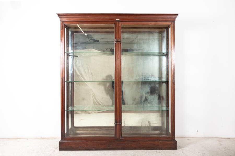 Antique 19thC English Glazed Shop Fitters Mahogany Display Cabinet