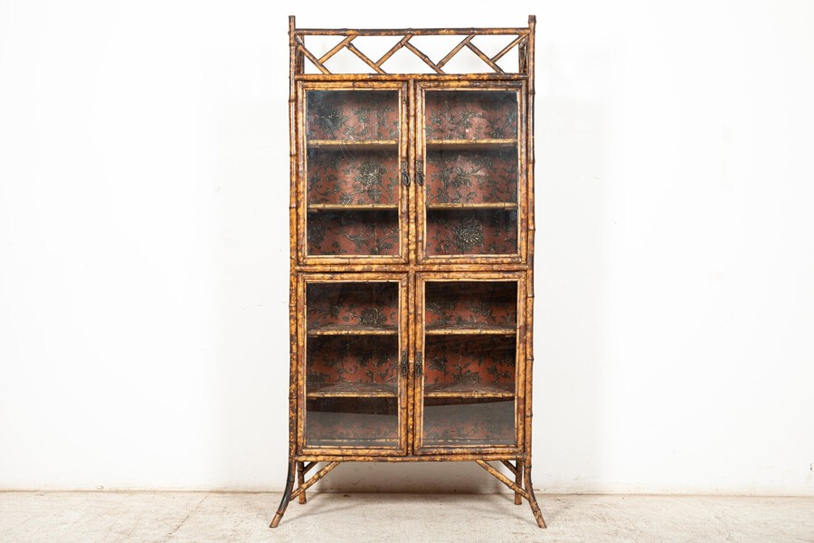 19thC English Glazed Bamboo Bookcase