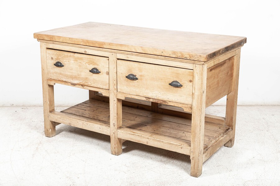 19thC French Elm Top Bakers Prep Table