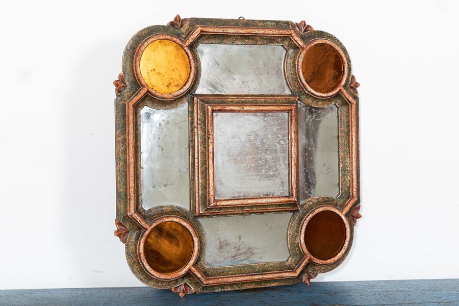19thC French Foxed Polychrome Wall Mirror