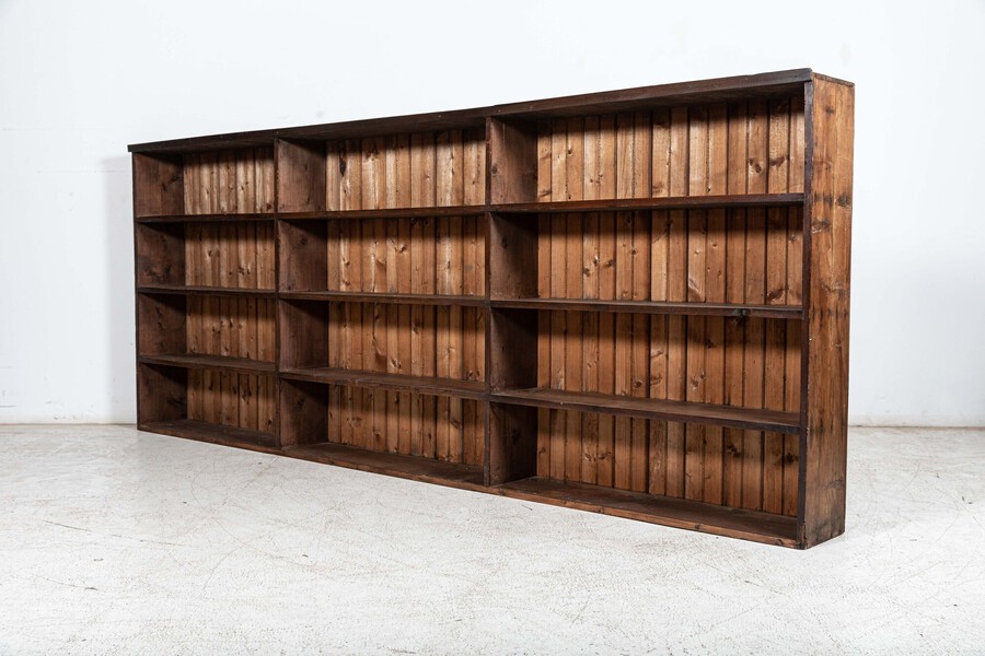 Monumental English 19thC Ironmongers Pine Bookcase Cabinet