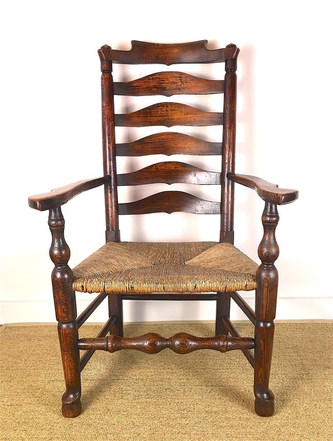 Superb Antique Elm & Ash Rush Seat Arm Chair C.1830