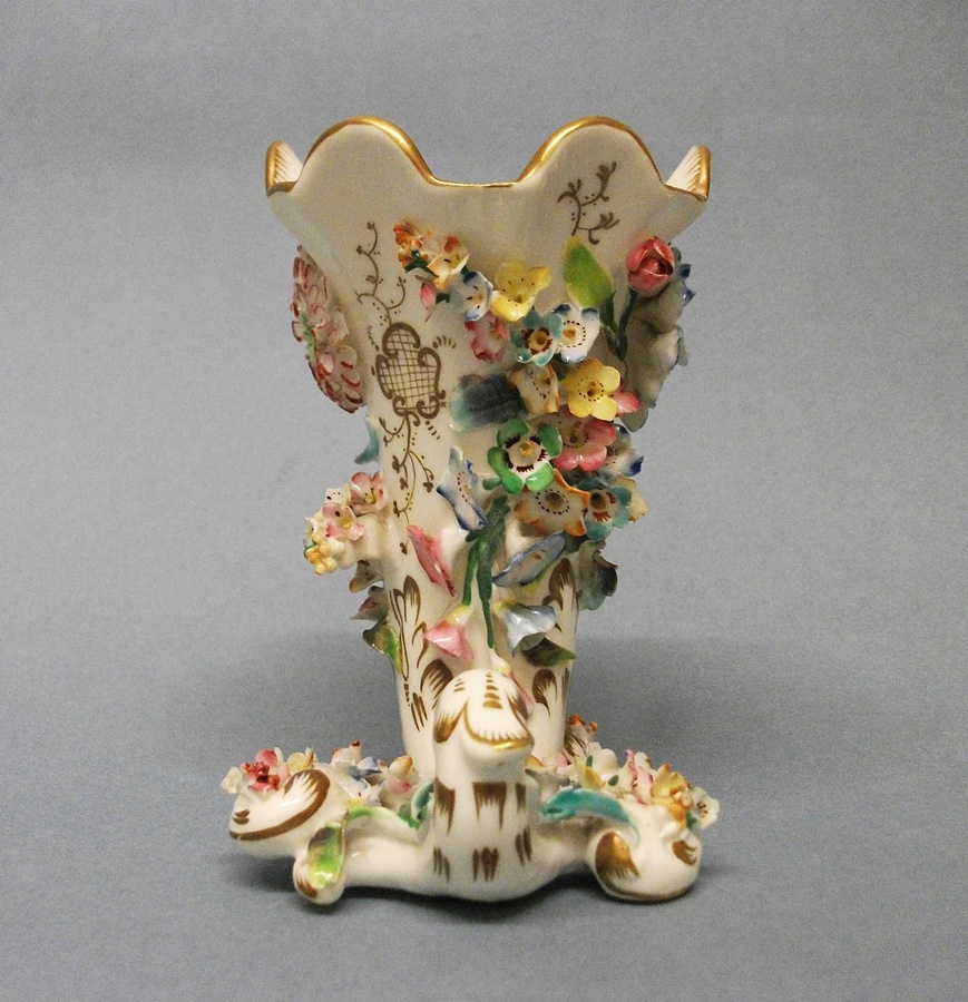 Antique Samuel Alcock Flower Encrusted Cornucopia Vase, c.1830-1835