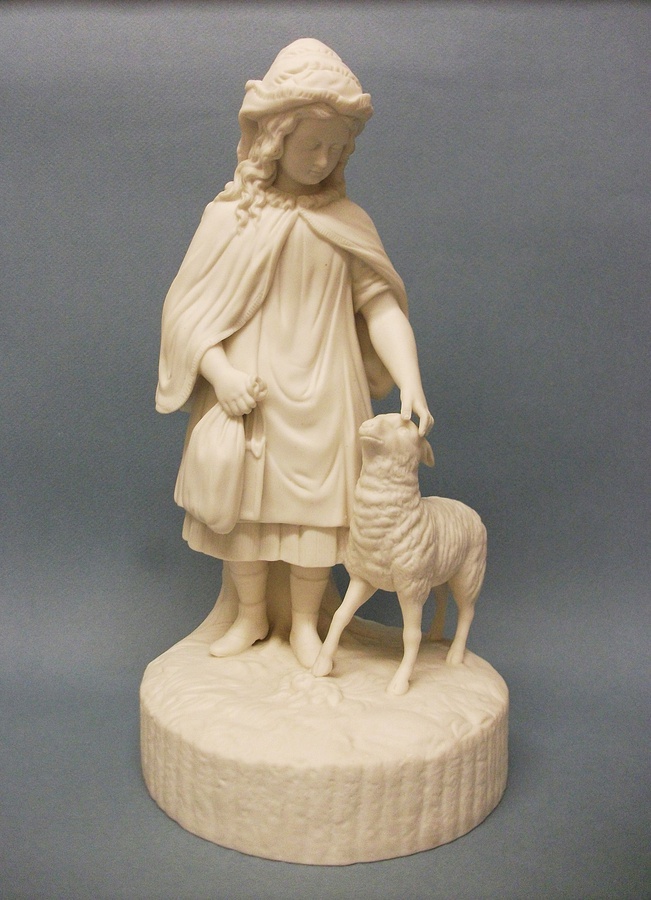 English Parian Ware Figure of a Girl and Sheep, c.1860